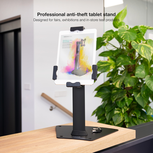 TOOQ Soporte de Mesa Profesional para Tablet con Antirrobo, Negro