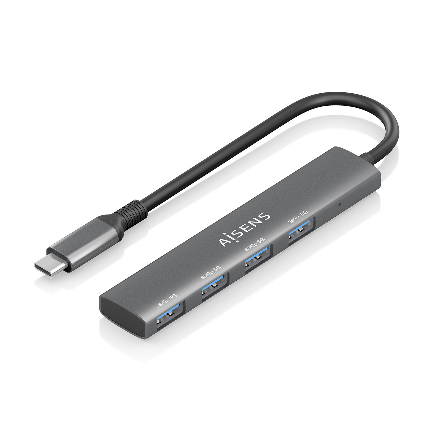 AISENS - HUB USB 3.1 USB-C, USB-C/M-4xTIPO A/H, GRIS, 15CM