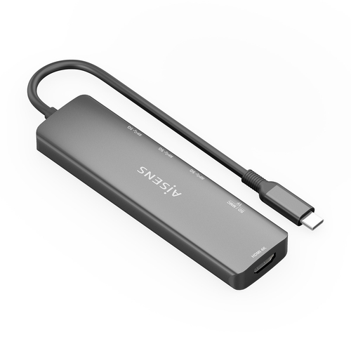AISENS - USB-C DOCK 6 EN 1, USB-C A 1xHDMI, 3xUSB-A, 1xSD, 1xMICRO SD, GRIS, 15CM
