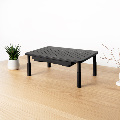 TOOQ SOPORTE ELEVADOR PARA MONITORES CON CAJON, NEGRO