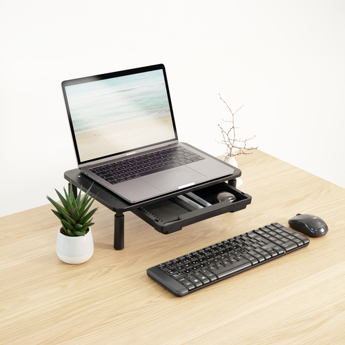 TOOQ SOPORTE ELEVADOR PARA MONITORES CON CAJON, NEGRO