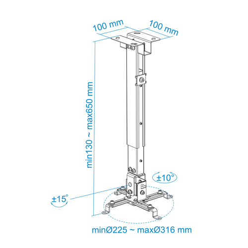 TOOQ SOPORTE PROYECTOR PJ2012T-S INCLINABLE TECHO PLATA