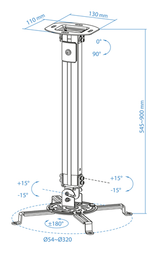 TOOQ SOPORTE PROYECTOR GIRATORIO INCLINABLE TECHO NEGRO
