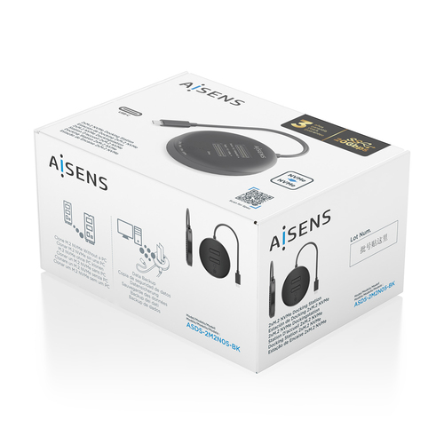AISENS - ESTACION DE DOCKING DE DOBLE BAHIA NVMe A USB 3.2 GEN2x2, CLONE, NEGRO
