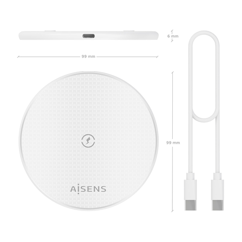 AISENS - CARGADOR INALAMBRICO USB-C 15W PARA MOVIL, BLANCO