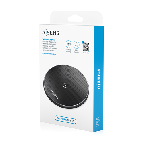 AISENS - CARGADOR INALAMBRICO USB-C 15W PARA MOVIL, NEGRO