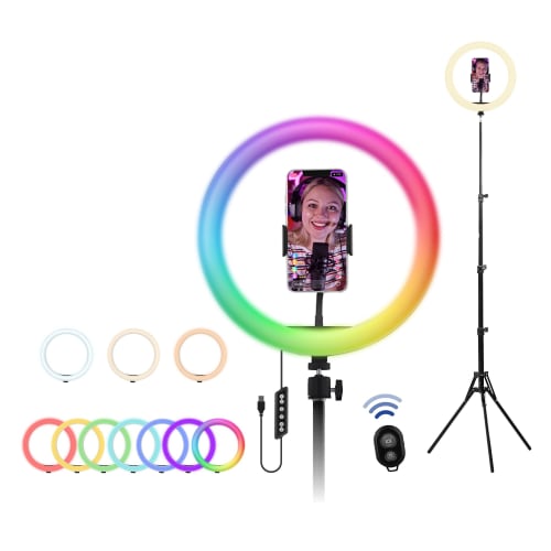 TNB INFLUENCE - 12" LED ring light in white and RGB light + tripod for studio - black