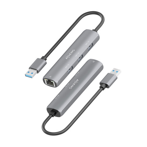AISENS - USB3.0 DOCK USB-A A ETHERNET GIGABIT + HUB 3xUSB-A, GRIS, 15CM