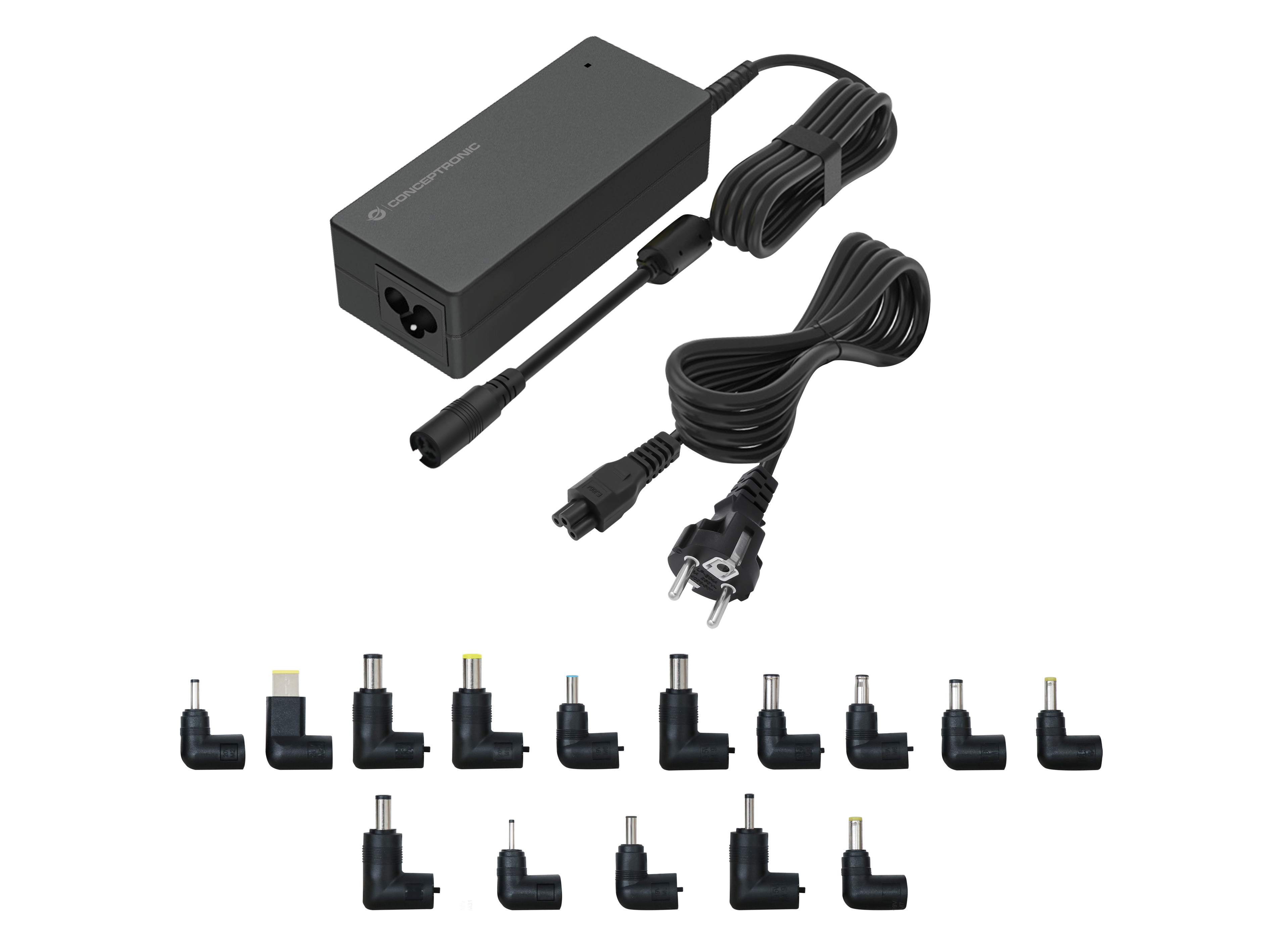 CONCEPTRONIC OZUL08B15 Cargador universal para portatil de 90W, 15 puntas de carga incluidas