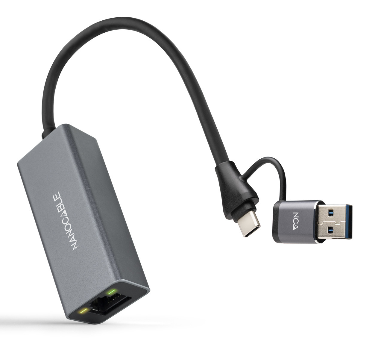 NANOCABLE CONVERSOR USB-C+USB-A/M 3.0 ETHERNET GRIS 15CM