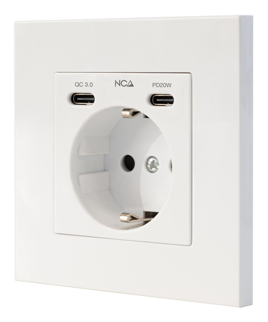 NANOCABLE BASE ENCHUFE PARED TOMA SCHUKO 2USB-C PD20W,BLANCO