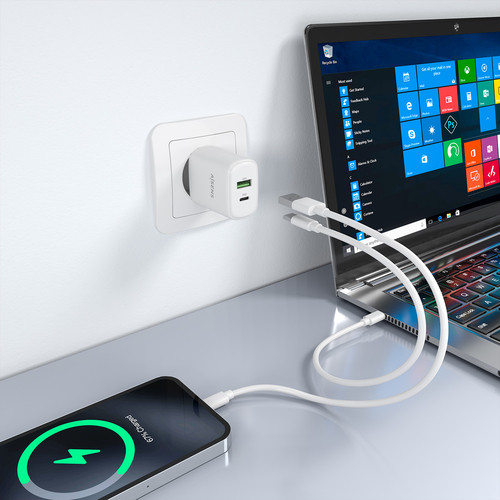 AISENS - CARGADOR GaN 30W, 1xUSB-C PD3.0 QC4.0, 1xUSB-A QC3.0, BLANCO