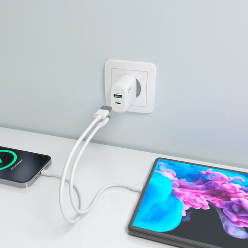 AISENS - CARGADOR GaN 30W, 1xUSB-C PD3.0 QC4.0, 1xUSB-A QC3.0, BLANCO
