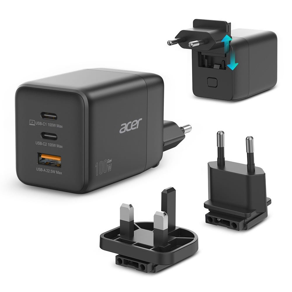 ACER Cargador 100w / EU-UK Plugs / 2 USB-C / 1 USB-A