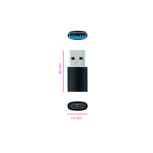 NANOCABLE ADAPTADOR USB-A/M 3.1 A USB-C/H ALUMINIO NEGRO