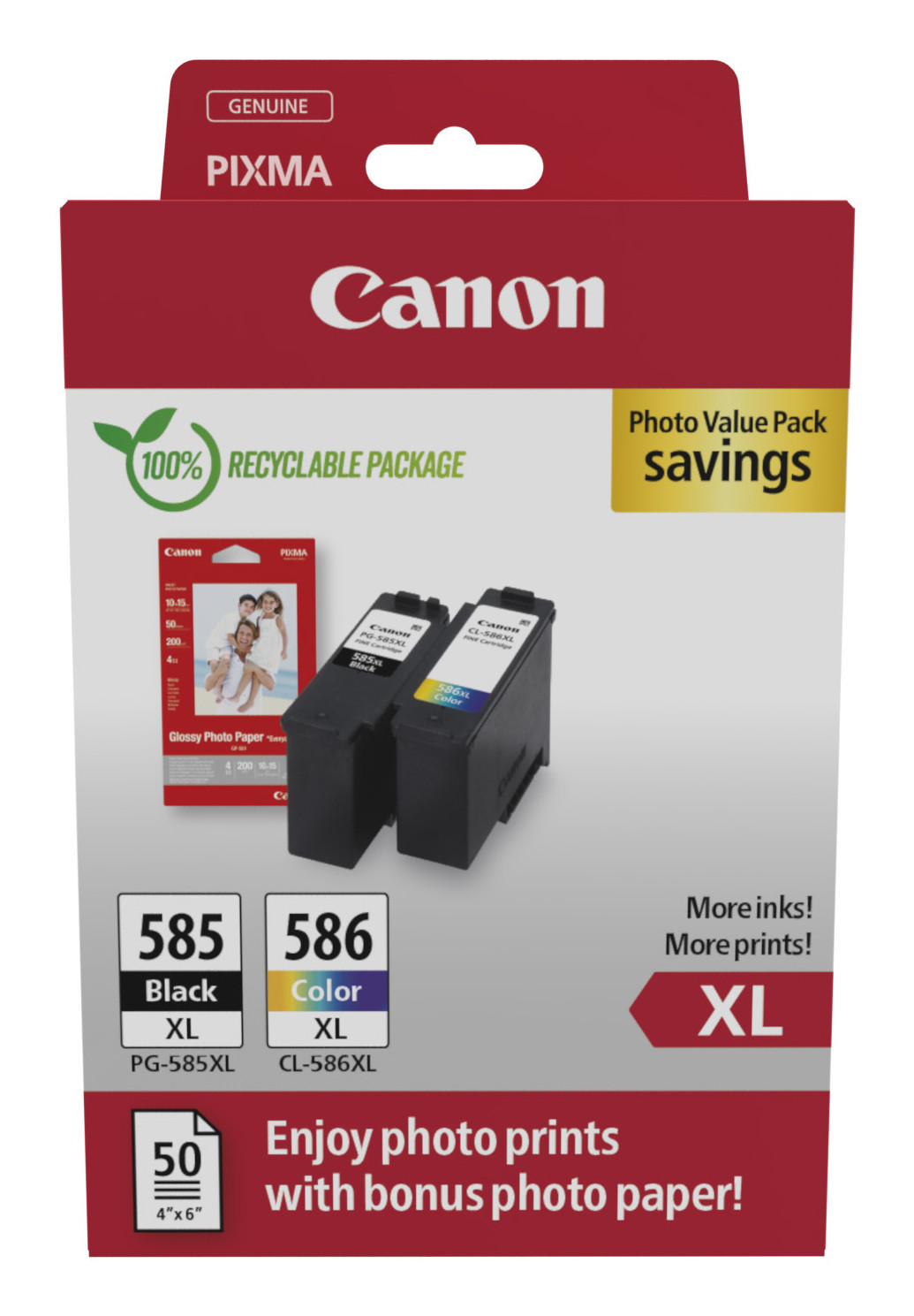 CANON Cartucho PG585XL/CL586XL Photo Value Pack + 50h 10x15cm photo paper GP501 ECOPACK carton