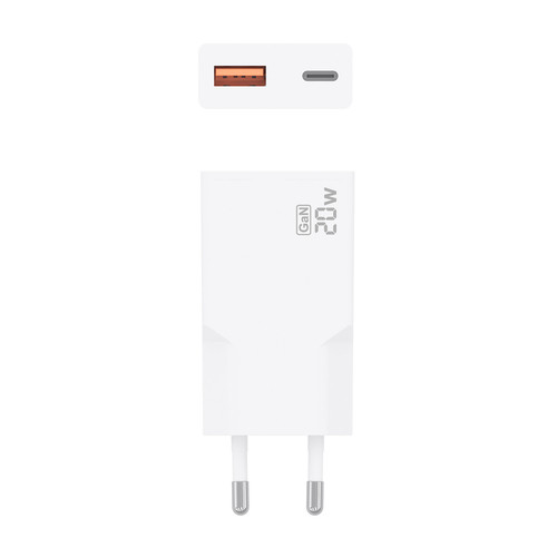 AISENS - CARGADOR ULTRA DELGADO GaN 20W, 1xUSB-C PD3.0 QC4.0, 1xUSB-A QC3.0, BLANCO