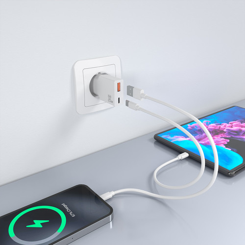 AISENS - CARGADOR ULTRA DELGADO GaN 20W, 1xUSB-C PD3.0 QC4.0, 1xUSB-A QC3.0, BLANCO