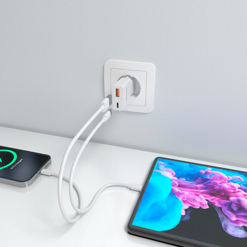 AISENS - CARGADOR ULTRA DELGADO GaN 20W, 1xUSB-C PD3.0 QC4.0, 1xUSB-A QC3.0, BLANCO