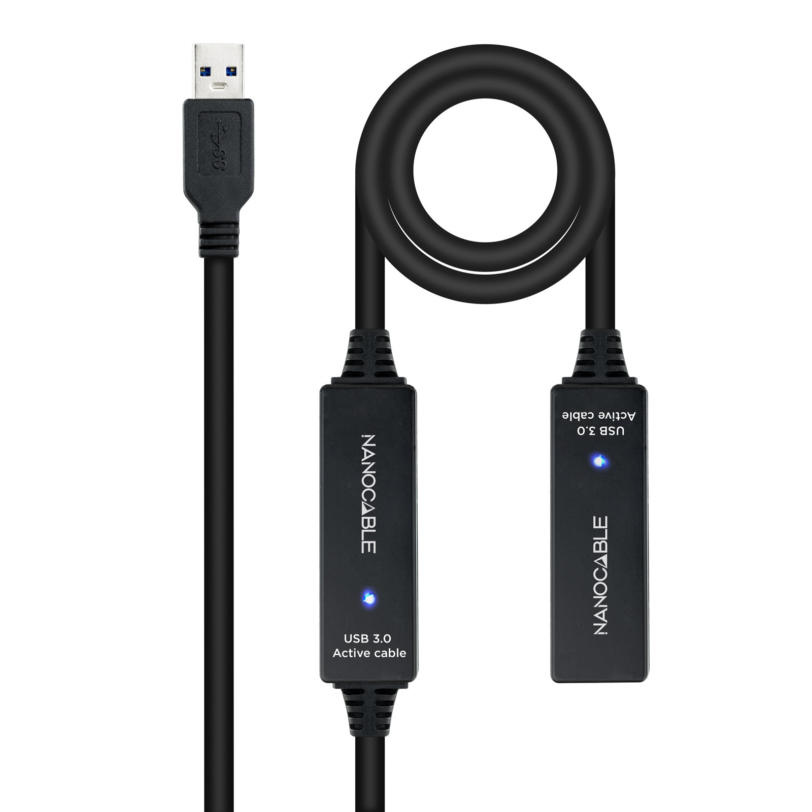 NANOCABLE Cable USB 3.0 prolongador con amplificador, tipo A/M-A/H, 10m, 10 m, USB A, USB A, USB 3.2 Gen 1 (3.1 Gen 1), 5 Gbit/s, Negro