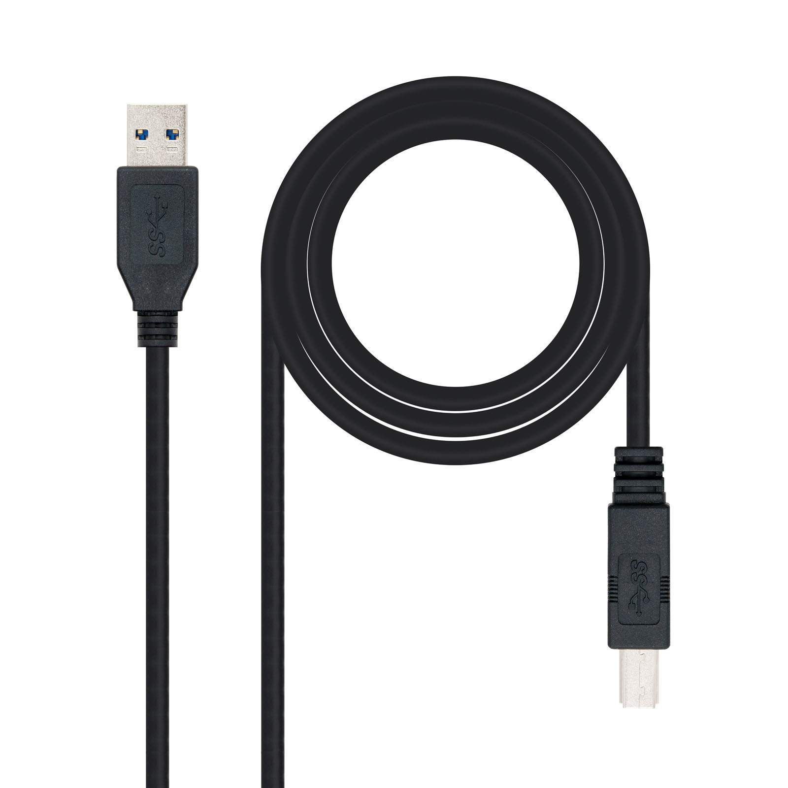 NANOCABLE 10.01.0802-BK, 2 m, USB A, USB B, USB 3.2 Gen 1 (3.1 Gen 1), Macho/Macho, Negro
