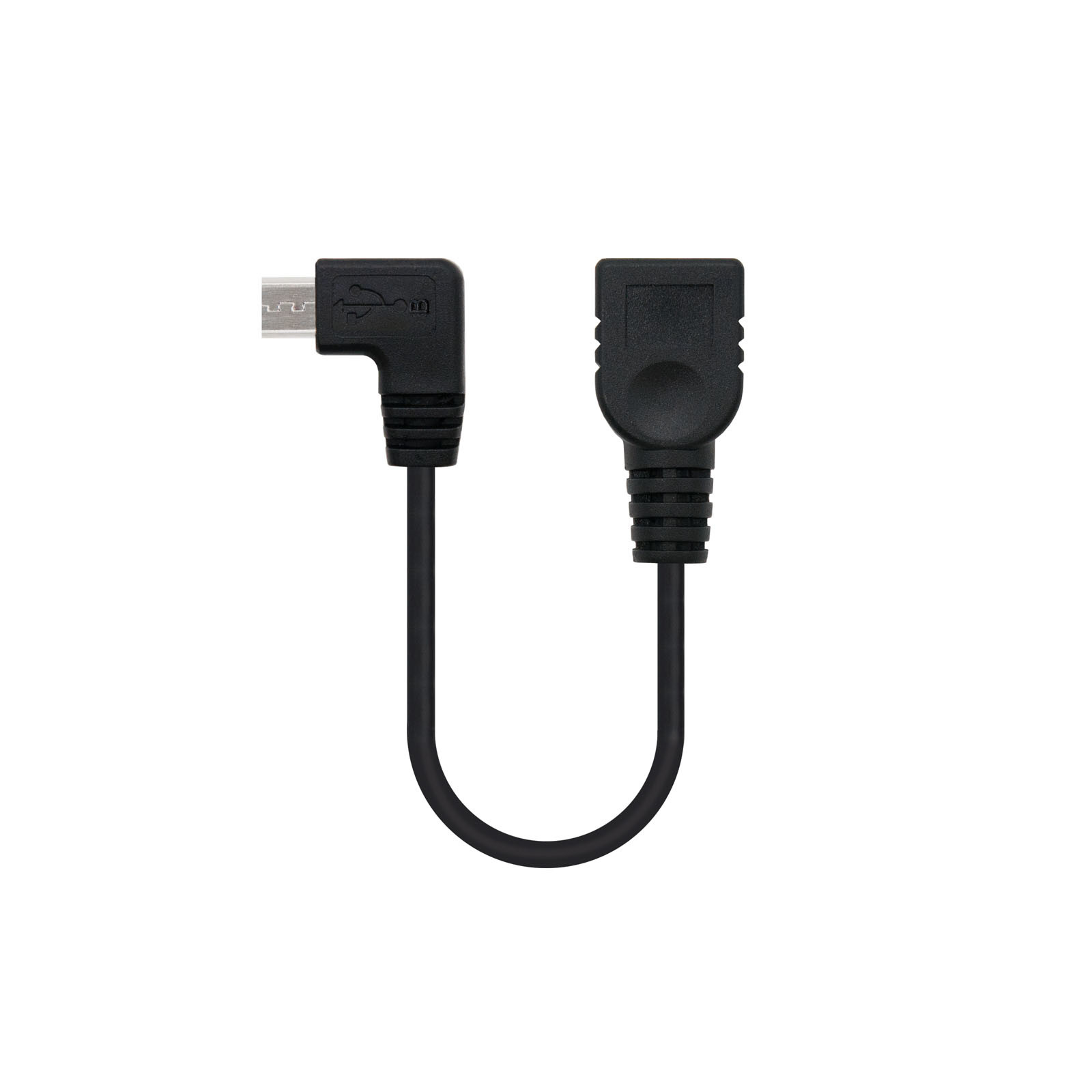NANOCABLE CABLE USB 2.0 OTG ACODADO, TIPO MICRO B/M-A/H, NEGRO, 15 CM, 0,15 m, Micro-USB B, USB A, USB 2.0, Macho/Hembra, Negro