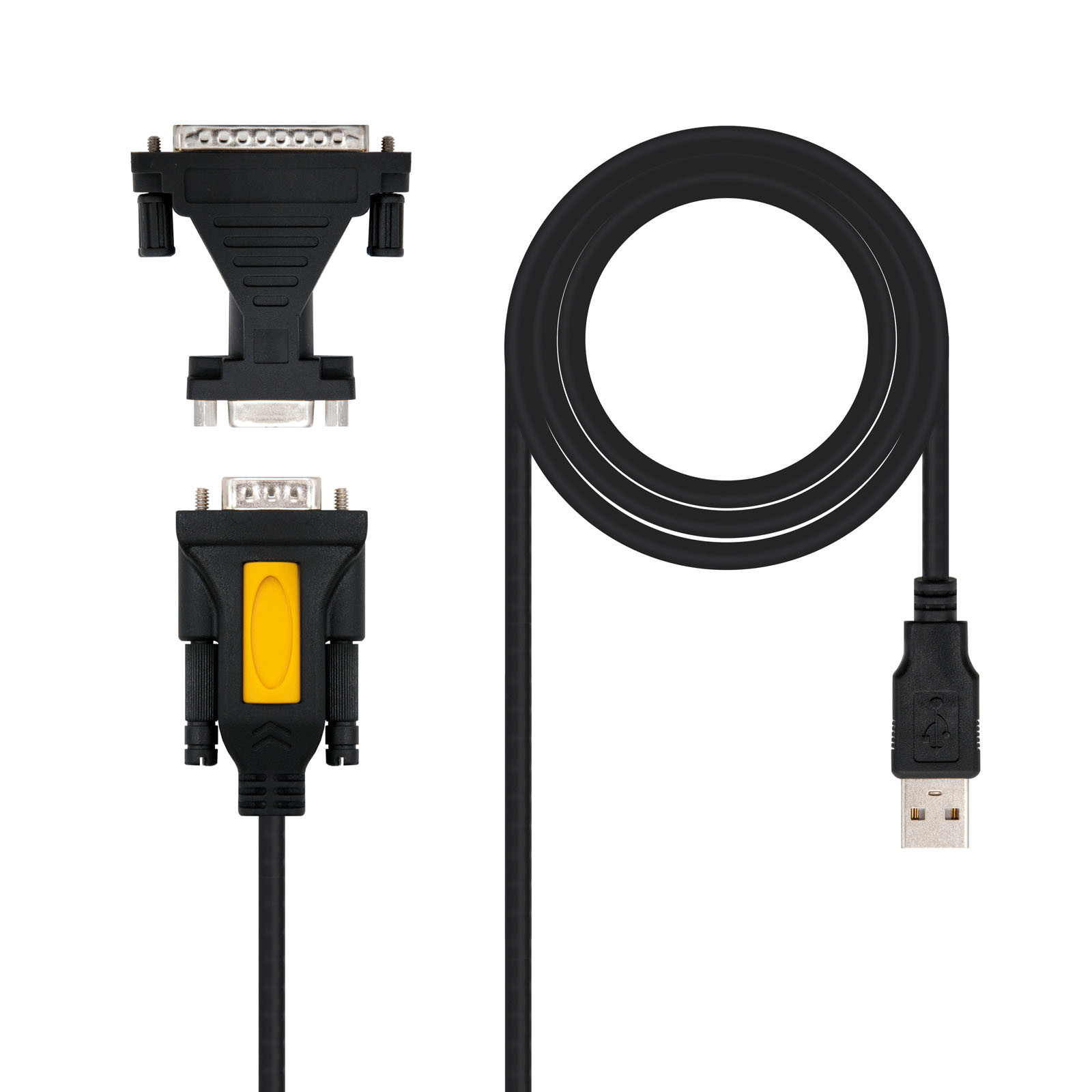 NANOCABLE CONVERTIDOR USB A SERIE, TIPO A/M-RS232 DB9/M DB25/M, 1,8 M, Negro, USB A, DB25, 1,8 m, RoHS, 240 mm