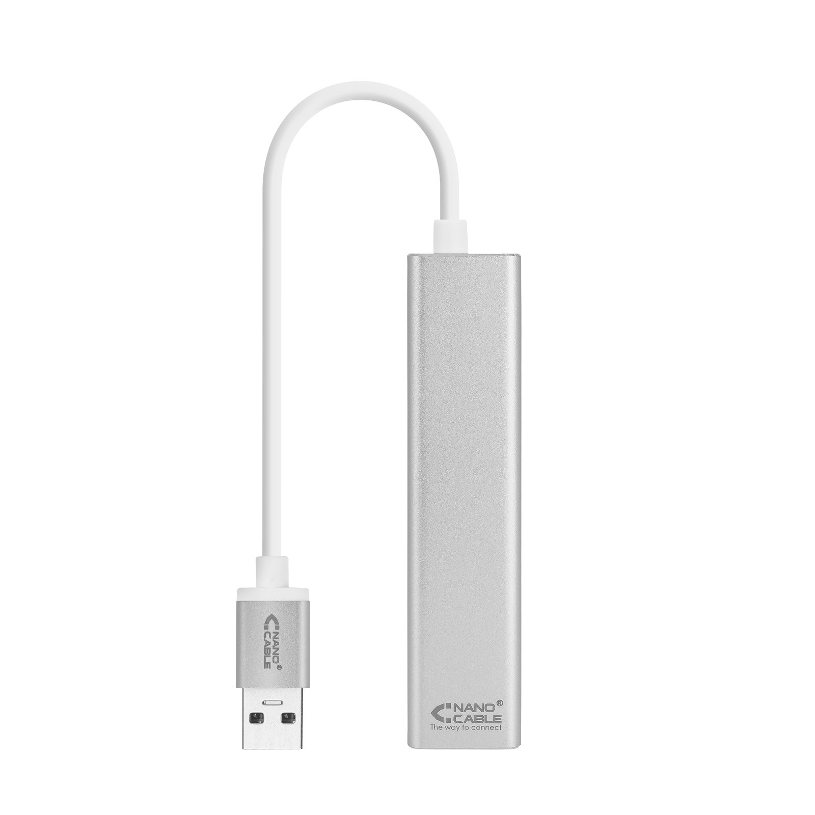 NANOCABLE Conversor USB 3.0 a Ethernet Gigabit + 3xUSB 3.0, Plata, 15 cm, Alambrico, USB, Ethernet, 1000 Mbit/s, Plata