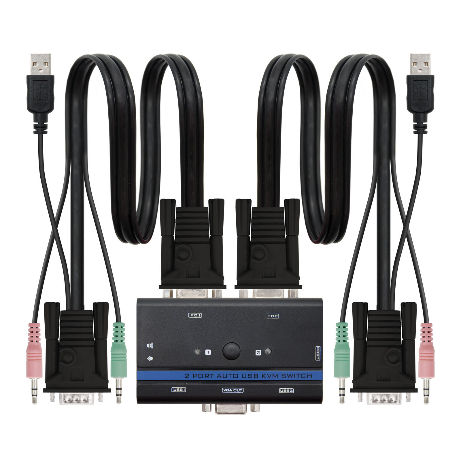 NANOCABLE KVM SWITCH VGA USB 1U-2PC+CABLE, 1920 x 1440 Pixeles, Montaje en rack, 1U, Negro