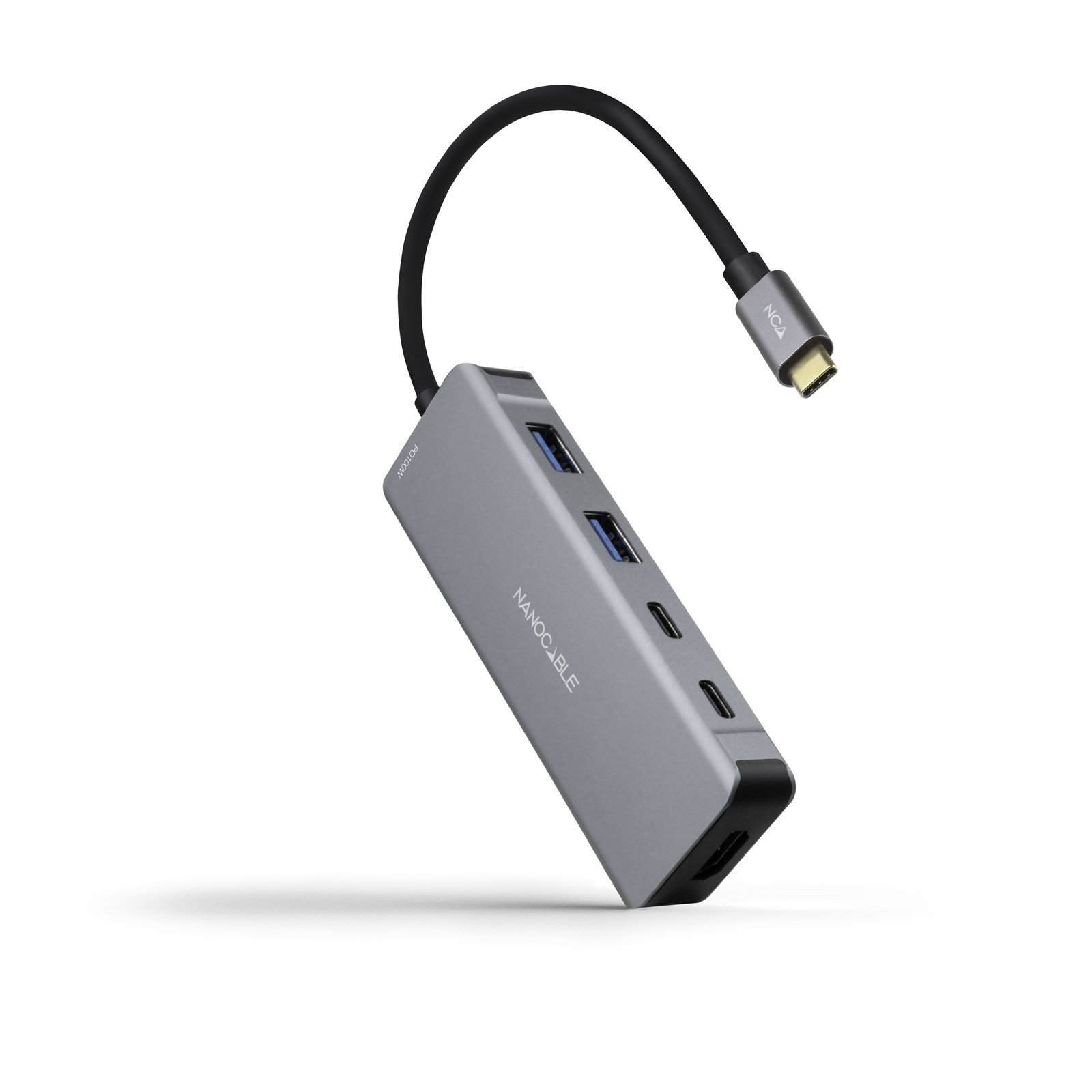 NANOCABLE HUB USB-C 6 en 1, Conversor USB-C 3.2 GEN1 5G a 2 x USB-A + 2 x USB-C + HDMI + USB-C PD 100W, Aluminio, 15 cm, Gris, Alambrico, USB 3.2 Gen 1 (3.1 Gen