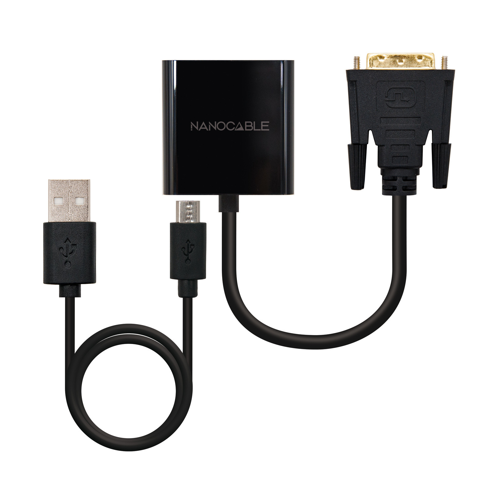 NANOCABLE Conversor DVI 24+1/m A VGA HDB15/h, Negro, 10 cm, 0,1 m, 1080p, Negro, RoHS, 120 mm, 15 mm