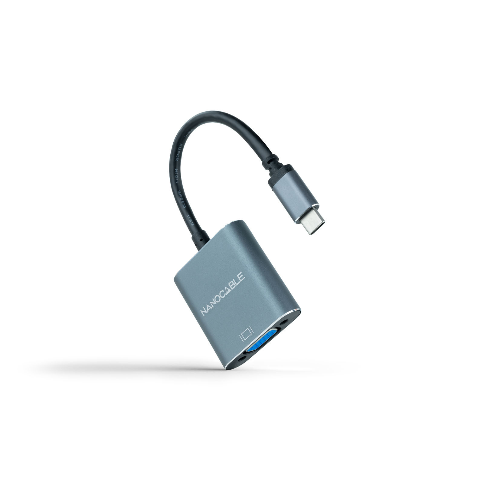 NANOCABLE Conversor USB-C a VGA, USB-C/M-VGA/H, Aluminio, Gris, 10 cm, 3.2 Gen 1 (3.1 Gen 1), USB Tipo C, 1920 x 1200 Pixeles