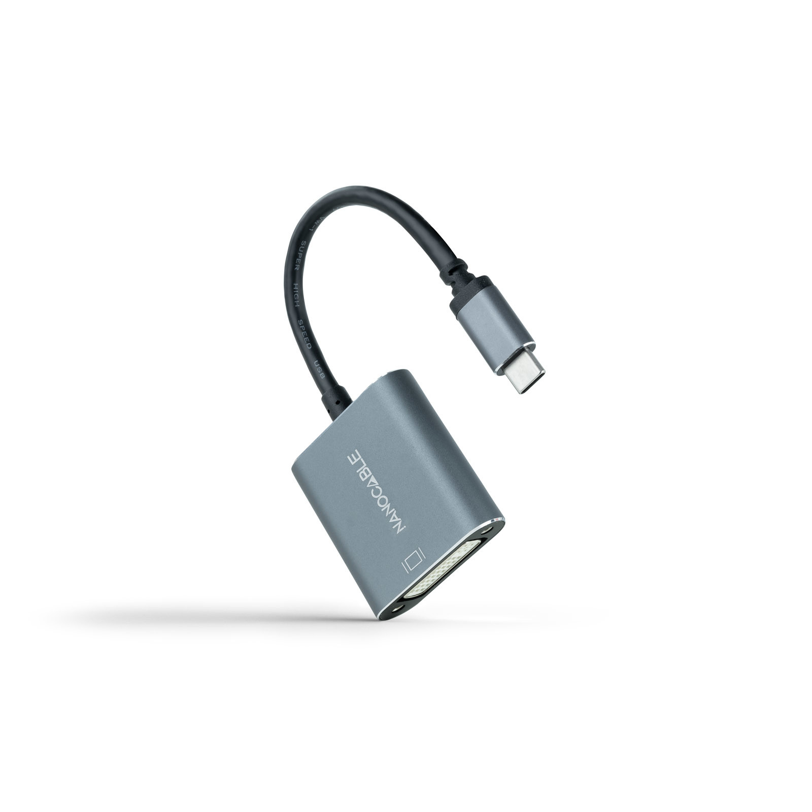 NANOCABLE Conversor USB-C a DVI-D, 15 cm, Gris, 0,15 m, USB Tipo C, DVI-D, Macho, Hembra, Derecho