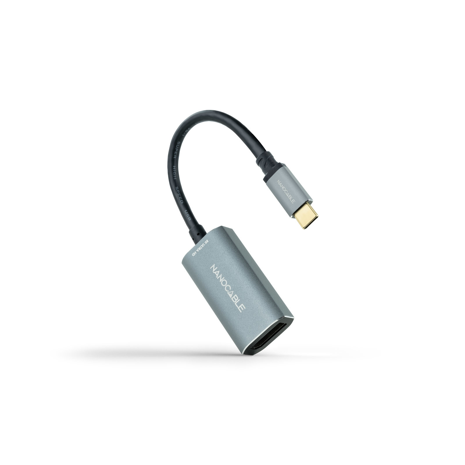 NANOCABLE Conversor USB-C a DisplayPort 8K Aluminio, 15 cm, Gris, 0,15 m, USB Tipo C, DisplayPort, Macho, Hembra, Derecho