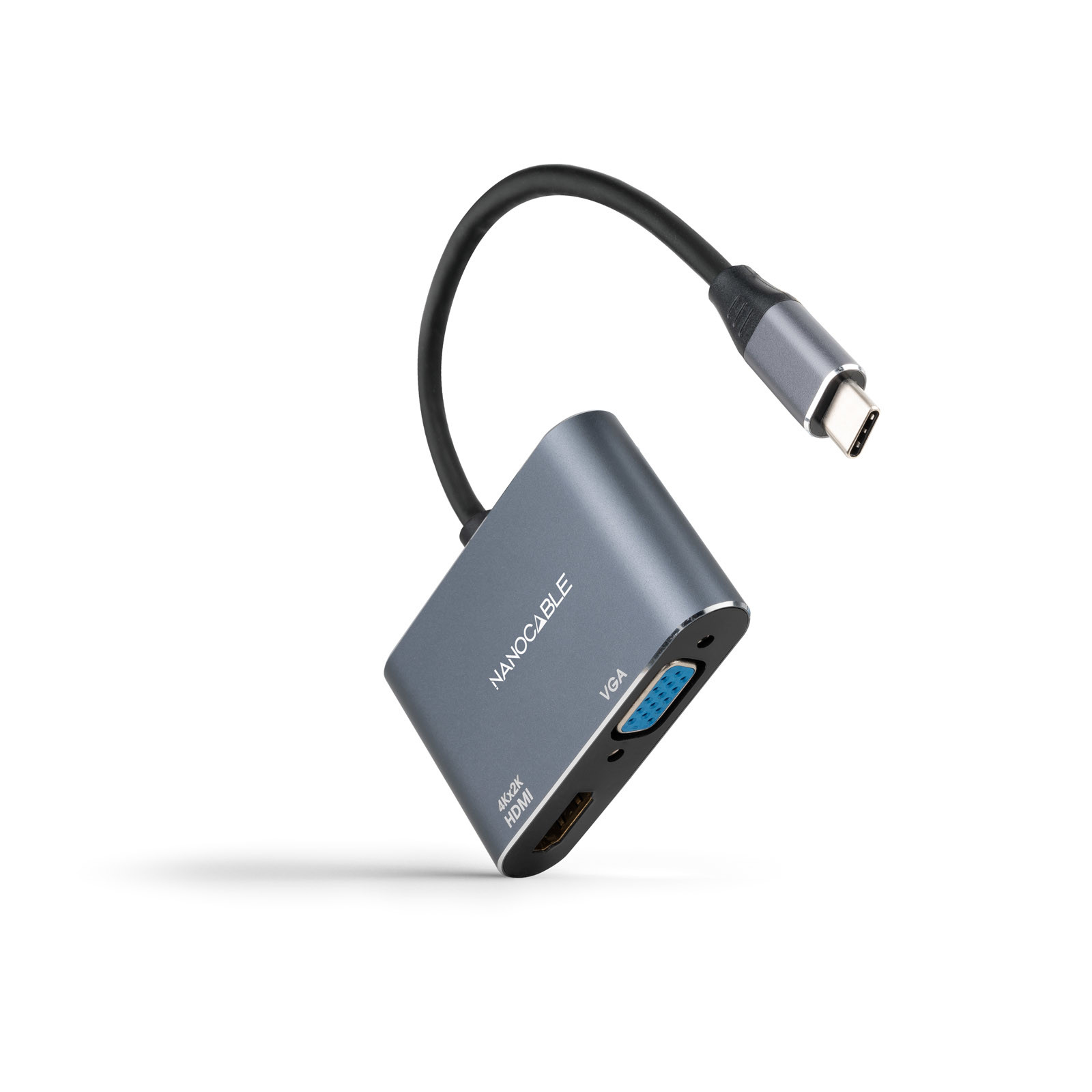 NANOCABLE Conversor USB-C a HDMI/VGA 15 cm, Gris, 3840 x 2160 Pixeles