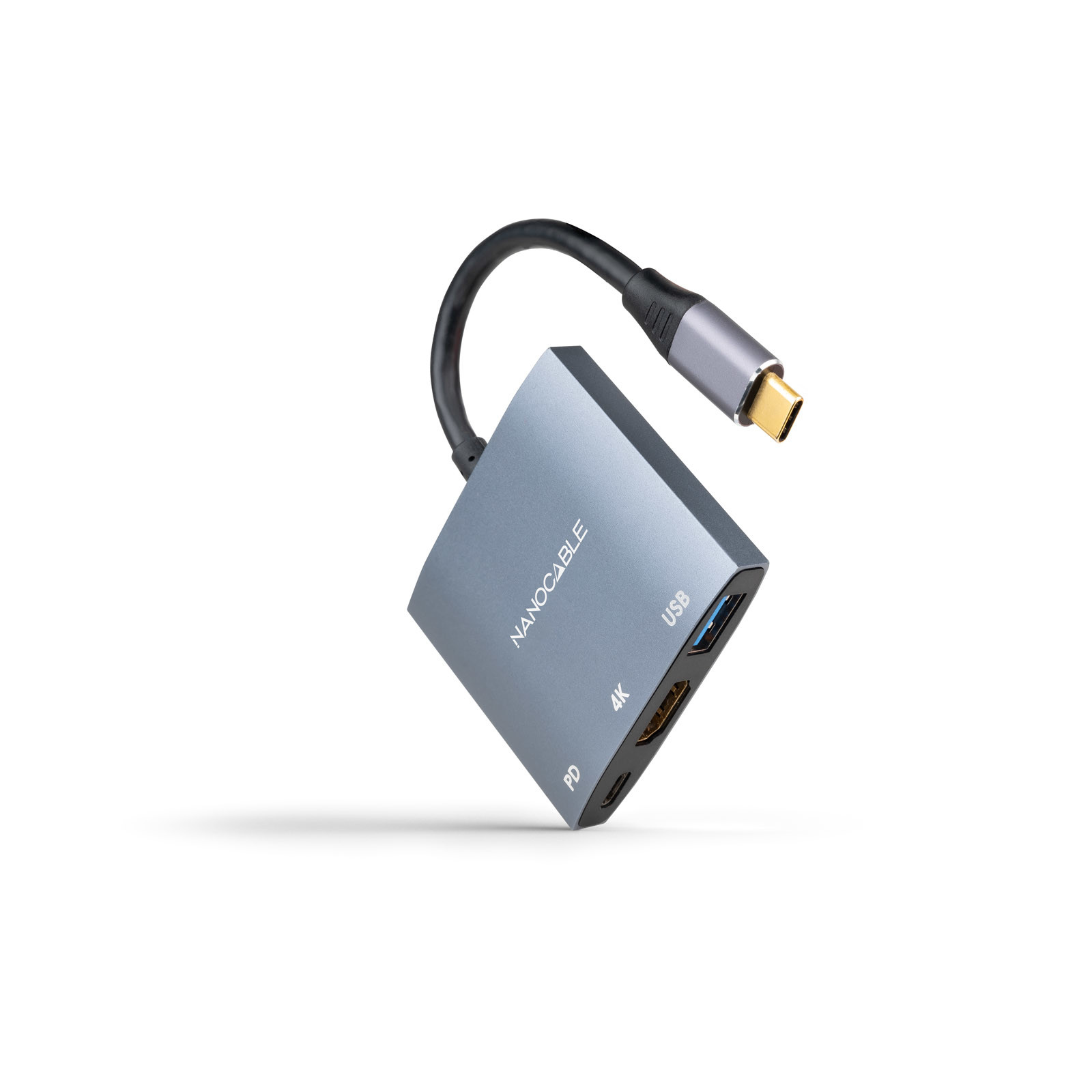NANOCABLE Conversor USB-C a HDMI/USB3.0/USB-C PD, 15 cm, Gris, 3840 x 2160 Pixeles
