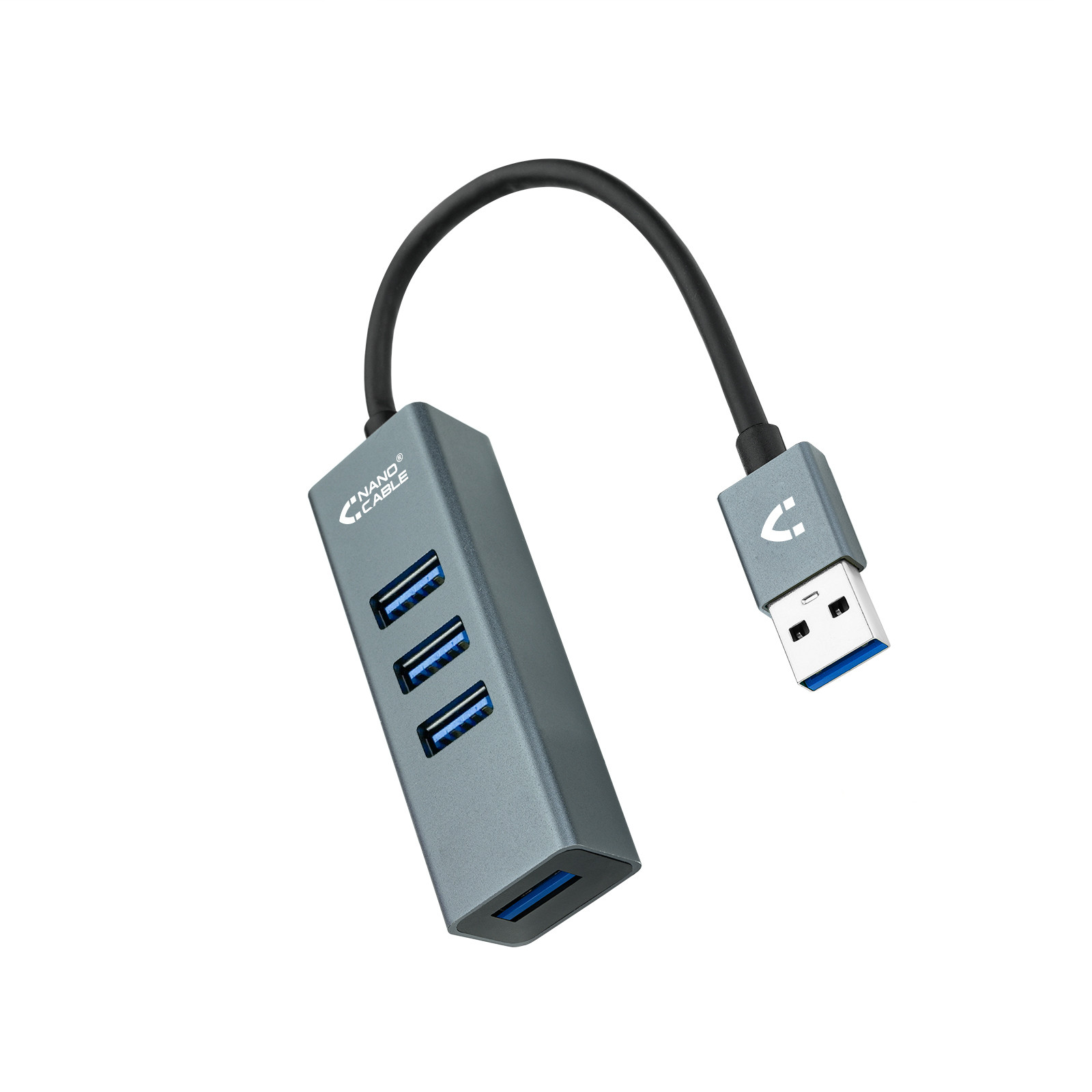 NANOCABLE USB 3.0 4xUSB3.0. USB-A/M-USB 3.0/H, Gris, 10 cm, USB 3.2 Gen 1 (3.1 Gen 1) Type-A, USB 3.2 Gen 1 (3.1 Gen 1) Type-A, Gris, 0,1 m, 24 mm, 86 mm