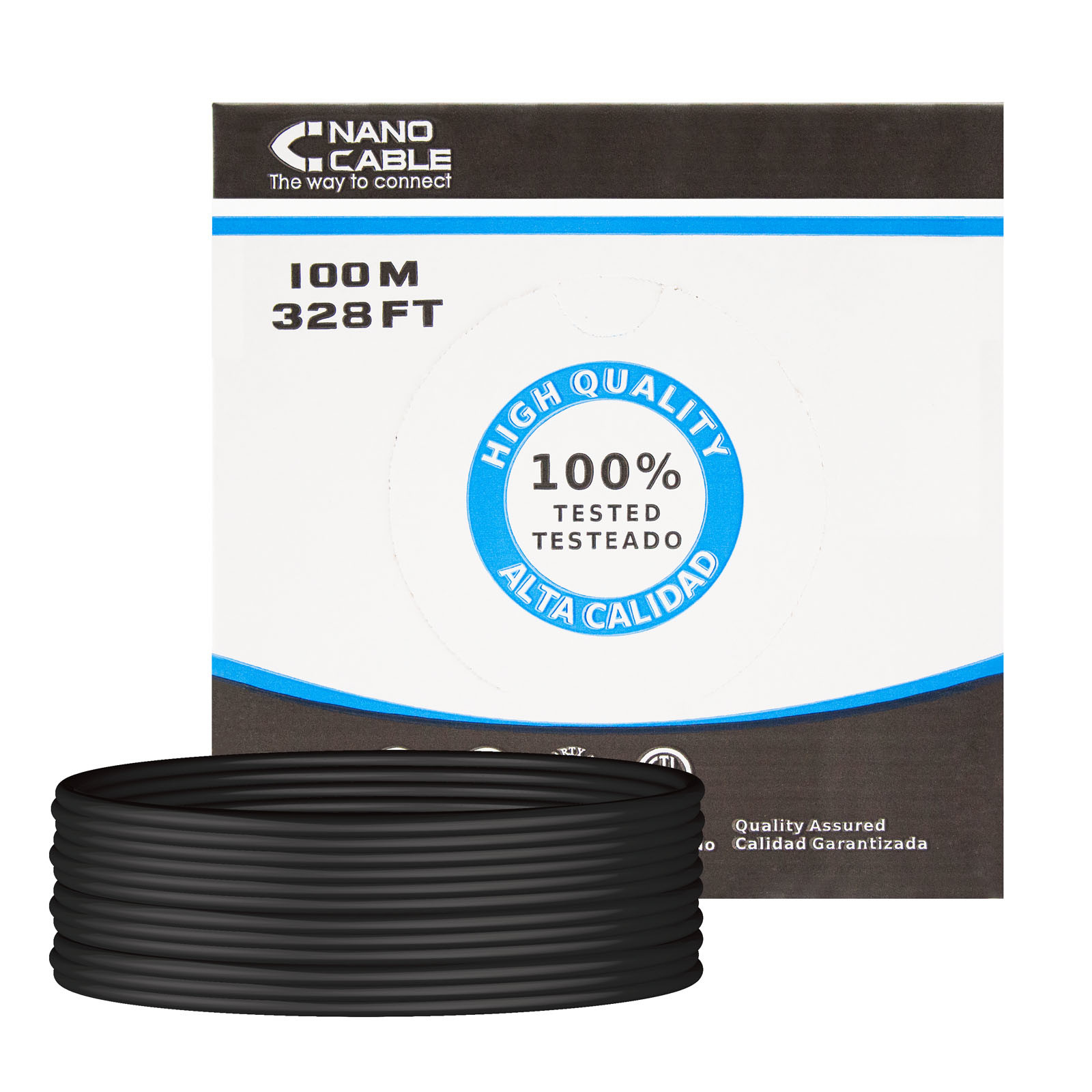 NANOCABLE Cable Red RJ45 Cat.5e UTP Rigido AWG24 Exterior, 100 M, 100 m, Cat5e, U/UTP (UTP), Negro