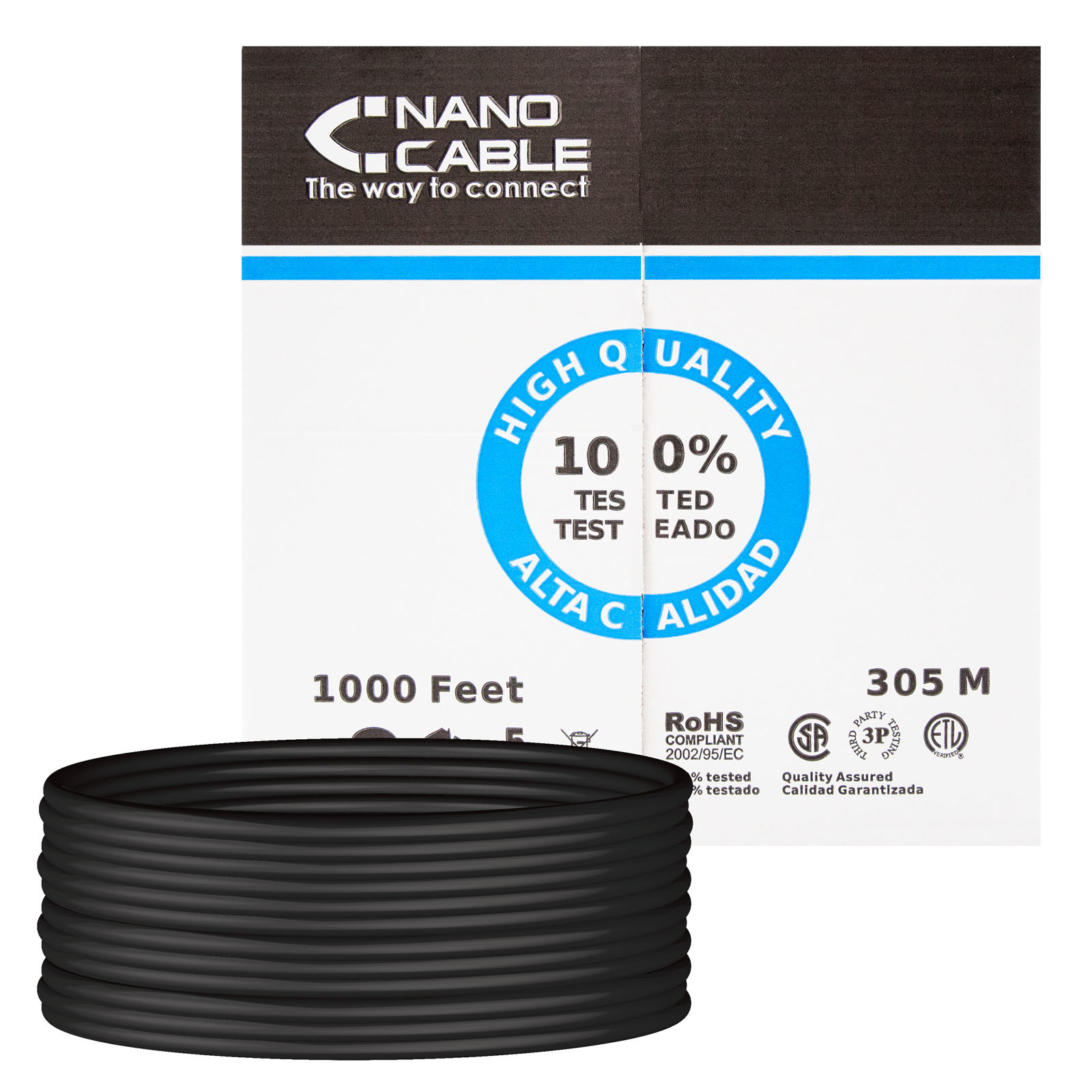 NANOCABLE Cable Red RJ45 Cat.5e UTP Rigido AWG24 Exterior, 305 M, 305 m, Cat5e, U/UTP (UTP), Negro