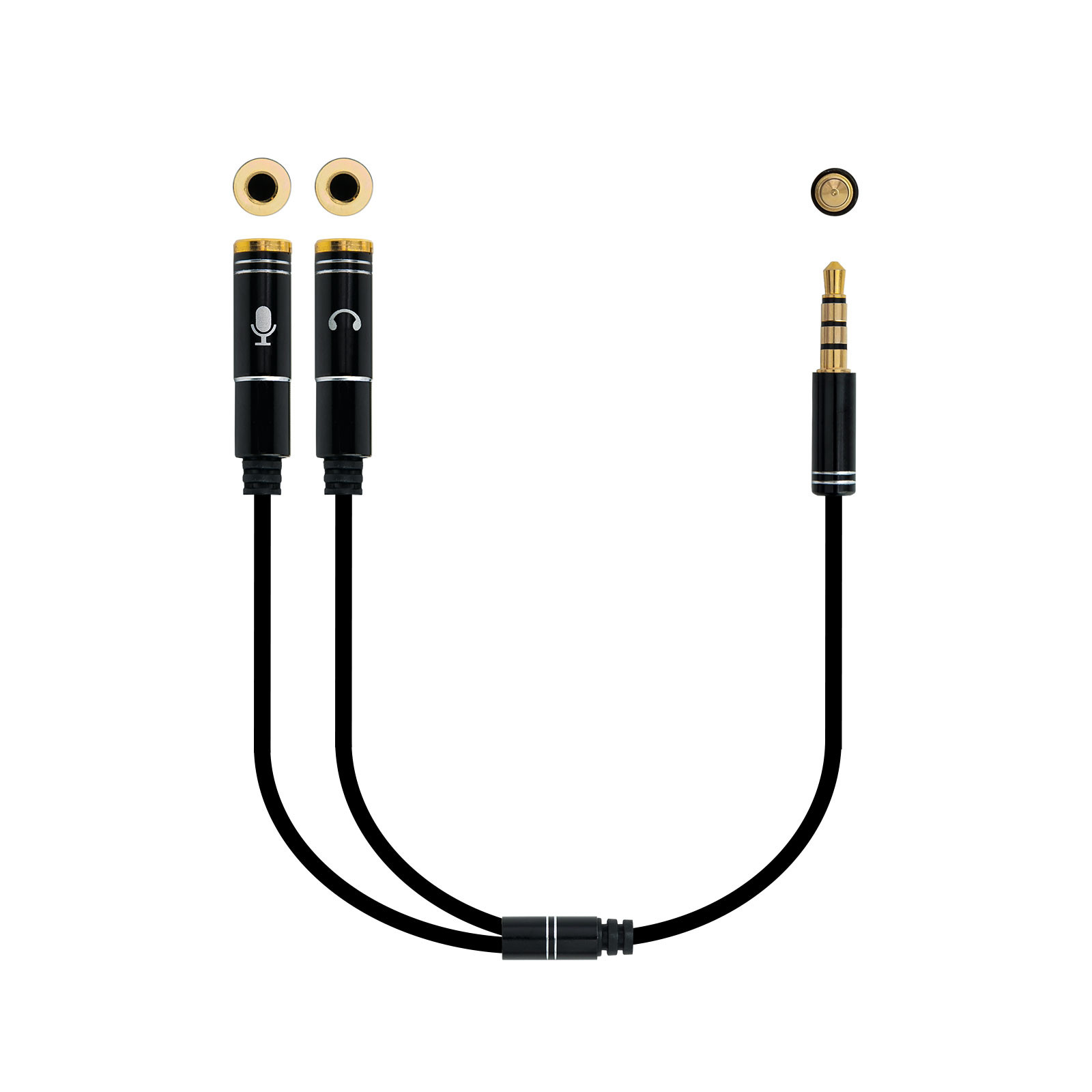 NANOCABLE Cable adaptador Audio Jack 3.5/M 4pines - 2xJack 3.5/H 3pines, negro, 30 cm, 3,5mm, Macho, 2 x 3.5mm, Hembra, 0,3 m, Negro