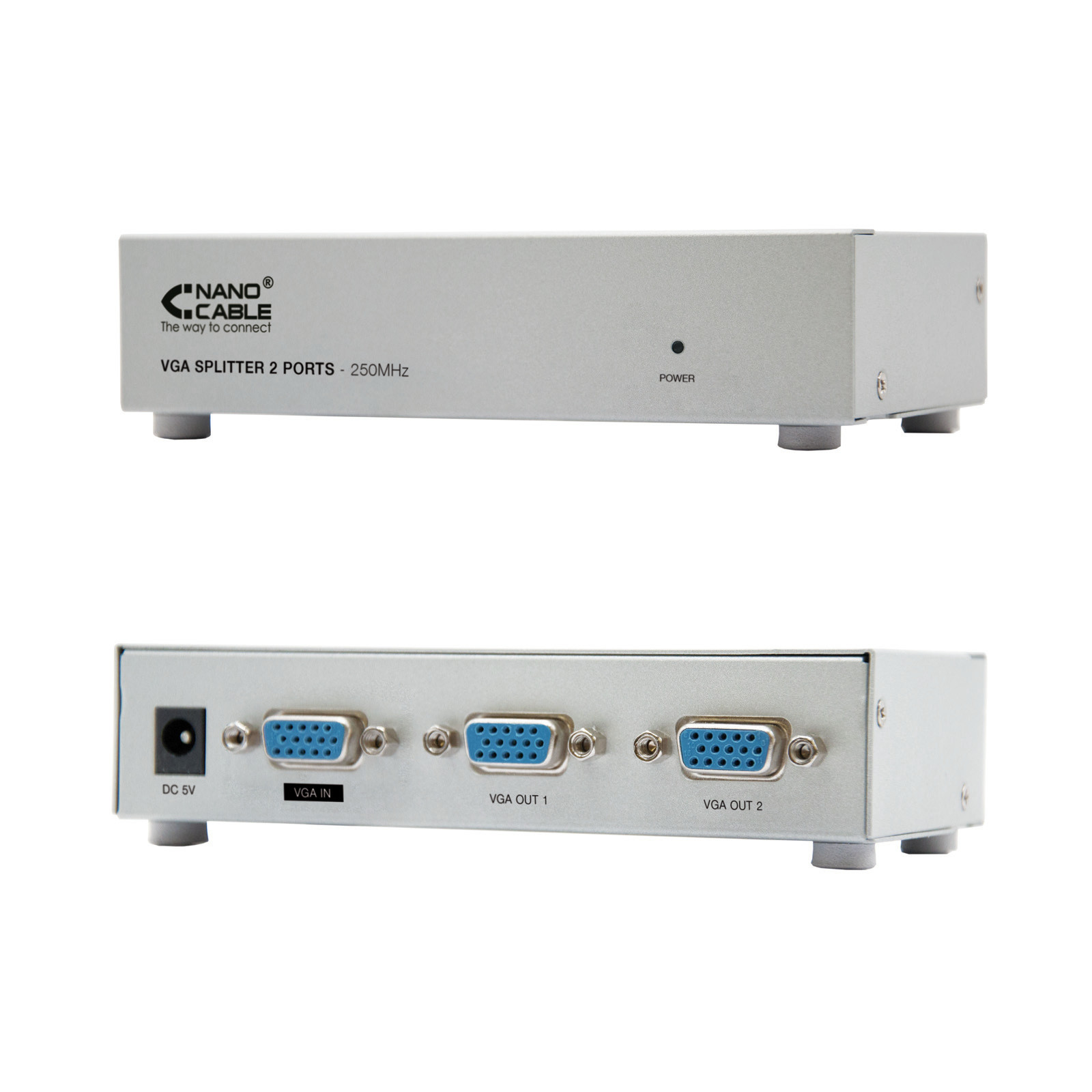 NANOCABLE VGA DUPLICADOR PARA 2 MONITORES CON ALIM., VGA, 2x VGA, 1920 x 1440 Pixeles, Plata, Metal, 30 m
