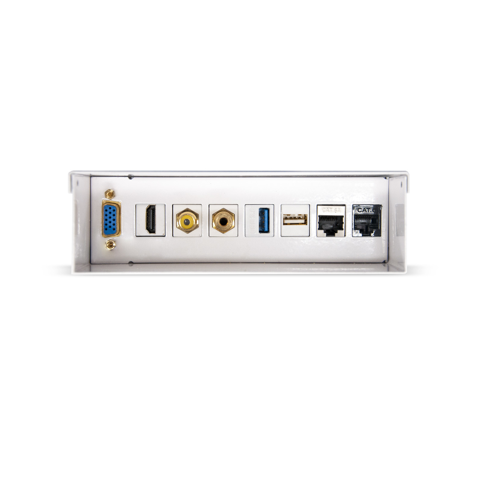 NANOCABLE Caja de conexiones multimedia de pared VGA+HDMI+JACK3.5+RCA+2xUSB+2xRJ45, Blanco, 150 mm, 45 mm, 150 mm, 850 g