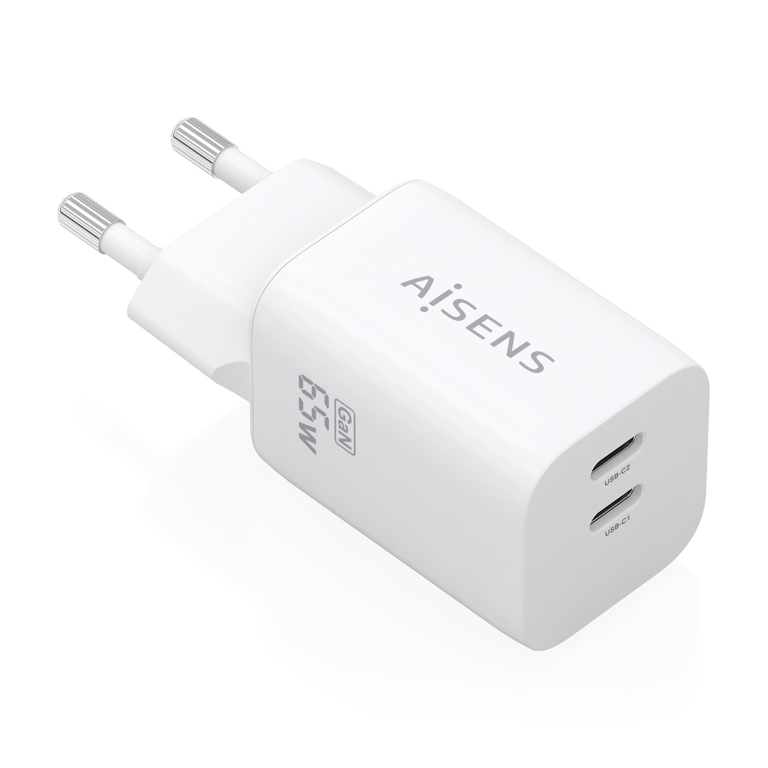 AISENS - CARGADOR GaN 65W, 2xUSB-C PD3.0 QC4.0, BLANCO
