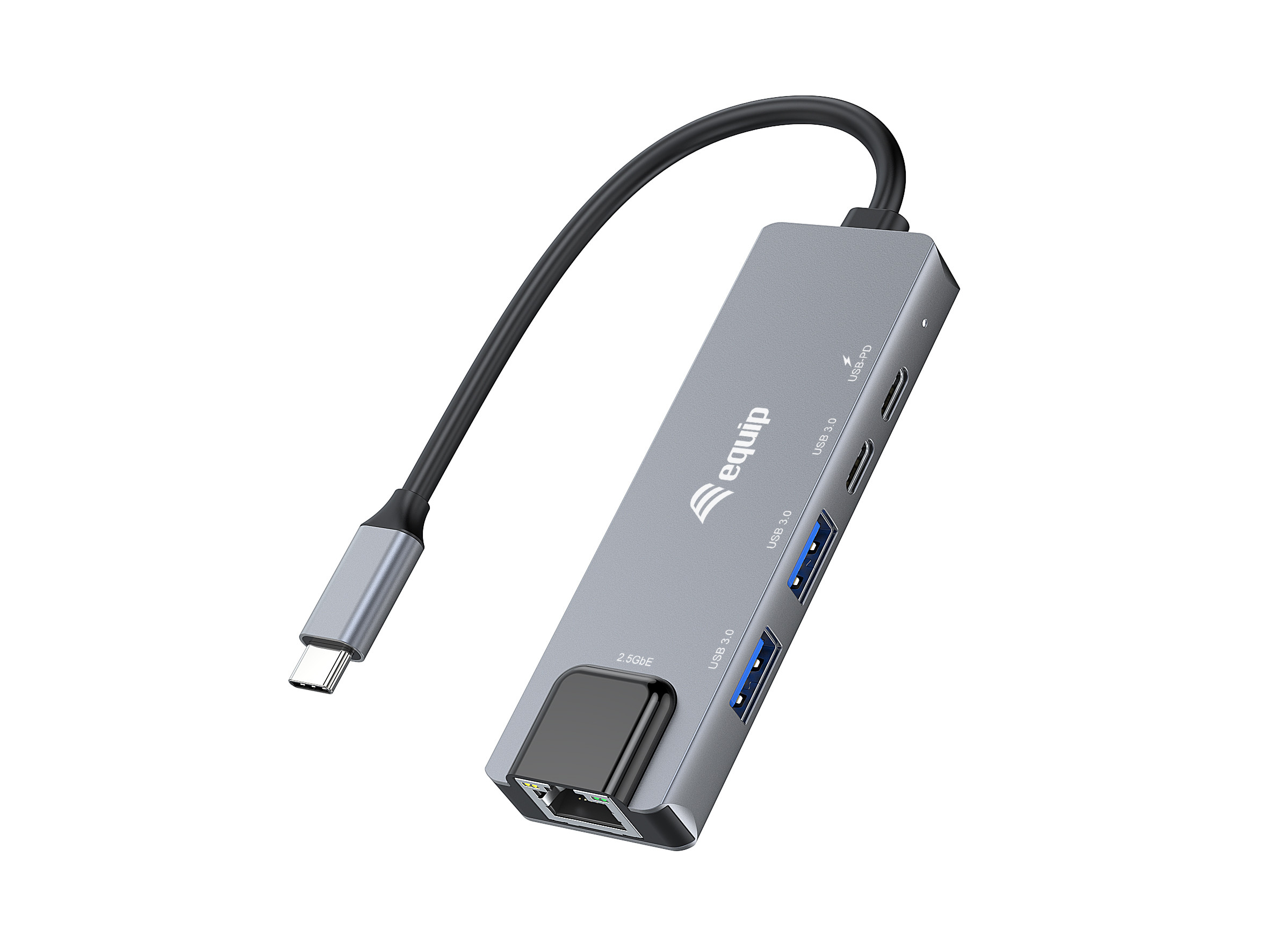 EQUIP 133496 Adaptador Multifuncional USB-C 5 en 1, 2.5GbE, USB-A x 2, USB-C x 1, USB-C, 100W USB PD