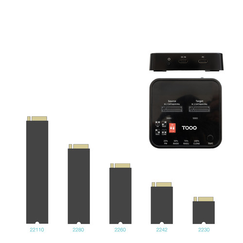 TOOQ DOCK 2xSSD M.2 NVMe PICe USB-C3.2 Gen2 CLONE NEGRO
