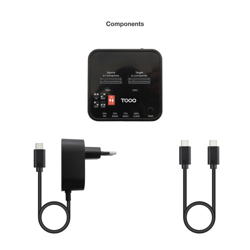 TOOQ DOCK 2xSSD M.2 NVMe PICe USB-C3.2 Gen2 CLONE NEGRO