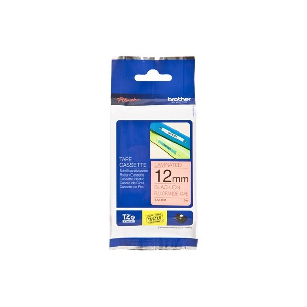 BROTHER Cinta laminada fluorescente/naranja/negro 12mm, 8m