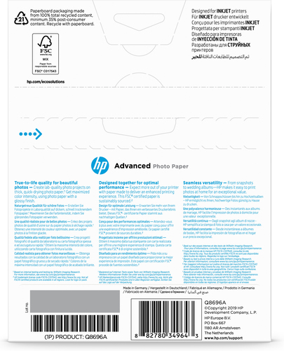 HP Papel Advanced glossy photo, 250g/m2, 13x18cm borderless, 25 hojas