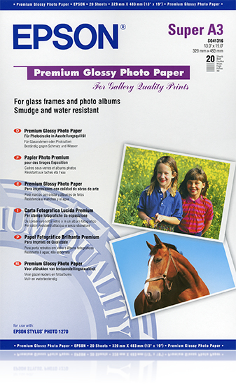 Epson Papel Premium Glossy Photo, 20 Hojas de A3+ - 250g/m2