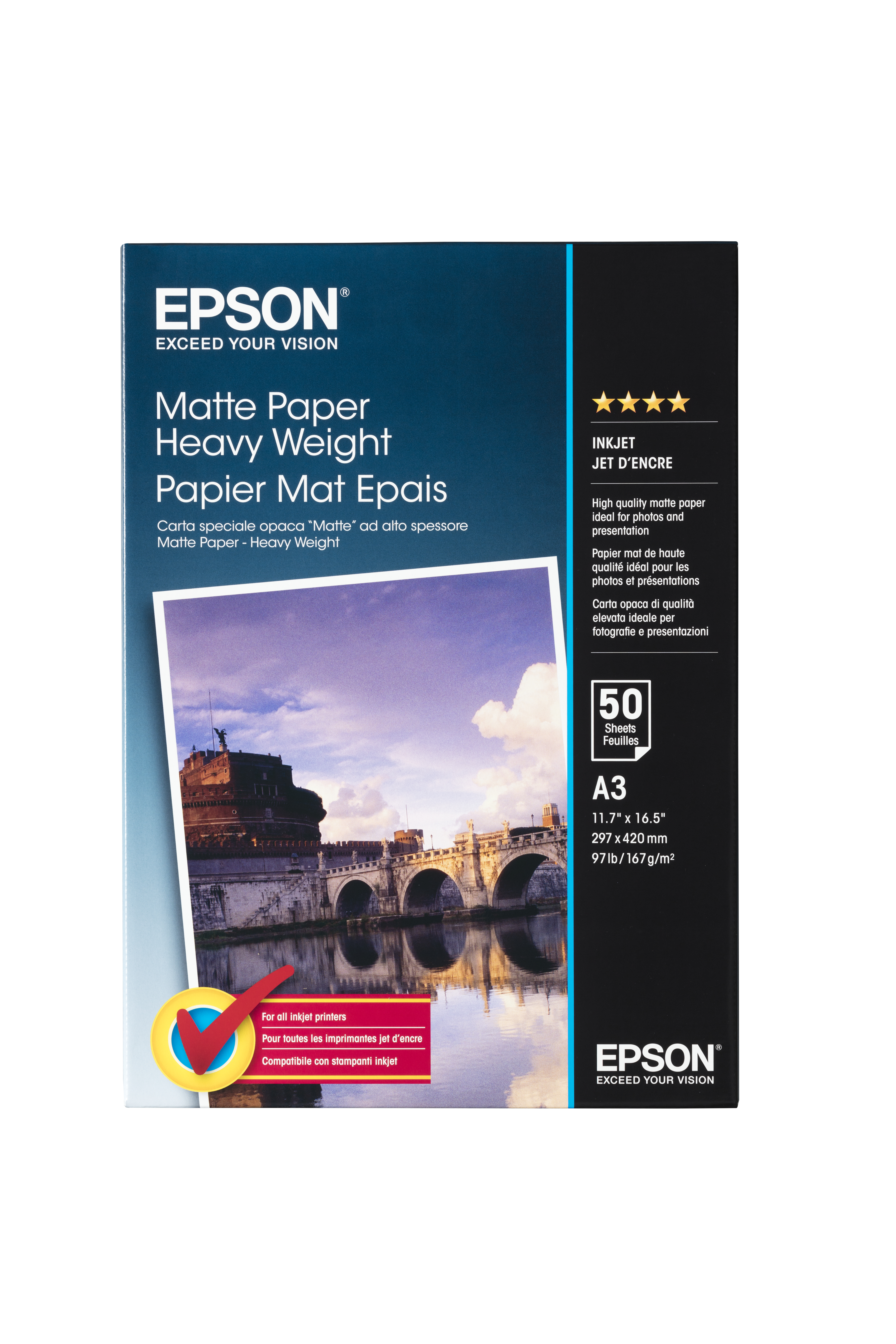 Epson Papel Mate de Alto Gramaje, A3, 50 Hojas de 167g. Matte Paper Heavy Weight